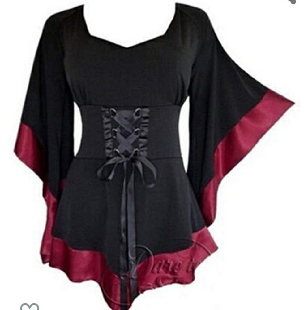 Black and Red Batwing Top
